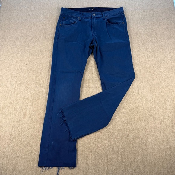 7 For All Mankind Denim - 7 For All Mankind Straight Leg Jeans Womens 32 Blue Raw Hem Cotton Denim